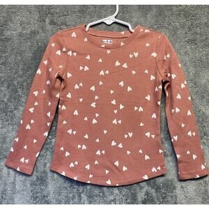 Gap Toddler Girls Mauve/White Heart Print Long Sleeve Henley Size 3T NWOT
